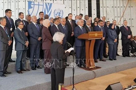 Các Đại sứ Liên hợp quốc kêu gọi hành động quốc tế về Gaza. (Ảnh: TTXVN)