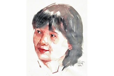 Ký họa chân dung nhà thơ Trần Kim Hoa của họa sĩ Đỗ Hoàng Tường.