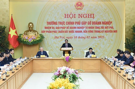 Hội nghị Thường trực Chính phủ gặp gỡ doanh nghiệp về nhiệm vụ, giải pháp để doanh nghiệp tư nhân tăng tốc bứt phá, góp phần phát triển đất nước nhanh, bền vững trong kỷ nguyên mới. Ảnh | KHÁNH AN