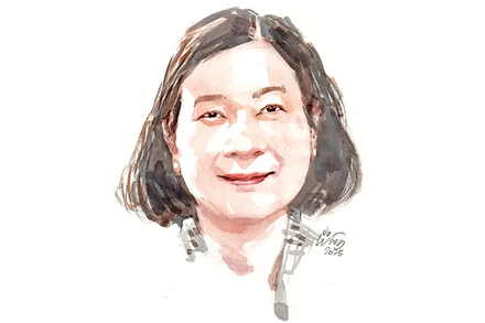 Ký họa chân dung nhà thơ Huỳnh Thúy Kiều của họa sĩ Đỗ Hoàng Tường.