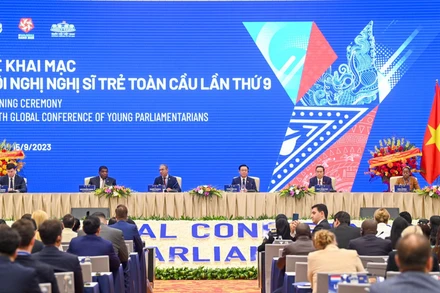 Phiên khai mạc Hội nghị Nghị sĩ trẻ toàn cầu lần thứ 9 tại Hà Nội. (Ảnh: DUY LINH)