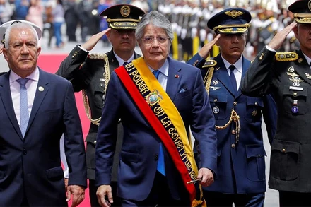Tổng thống Ecuador Guillermo Lasso chuẩn bị có bài phát biểu trước cả nước, ngày 24/5/2023. (Ảnh: Reuters)