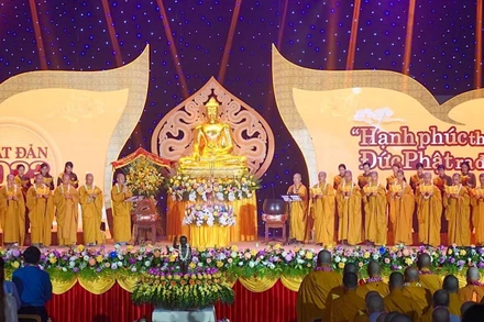 Nghi thức tâm linh kính mừng Đại lễ Phật đản tại Ninh Bình. (Ảnh: Lê Hồng)