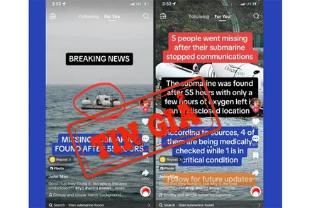 Những hình ảnh của tàu Titan trước khi mất tích vào ngày 18/6/2023 được lồng ghép với thông tin sai sự thật. (Ảnh chụp màn hình)