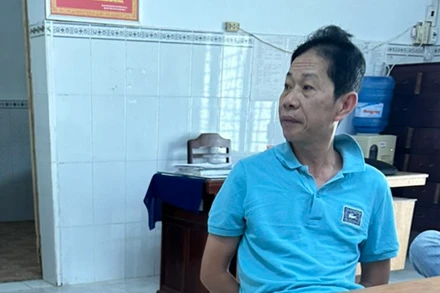 Đối tượng Quách Sơn Vũ tại cơ quan công an.