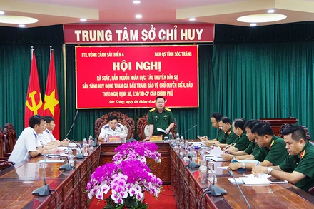 Quang cảnh buổi làm việc Bộ Tư lệnh Cảnh sát biển với Bộ Chỉ huy Quân sự tỉnh Sóc Trăng.