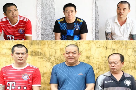 Các đối tượng Anh, Minh, Phong, Cường, Giang và Hiền (từ trái qua, từ trên xuống).