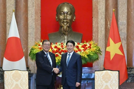 Chủ tịch nước Lương Cường tiếp Thủ tướng Nhật Bản Ishiba Shigeru. 