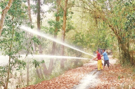 Lực lượng Khu bảo tồn đất ngập nước Láng Sen (Tân Hưng, Long An) kiểm tra thiết bị chữa cháy rừng.