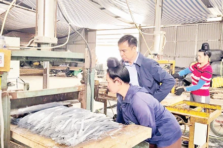 Đại diện Ủy ban nhân dân thành phố Điện Biên Phủ kiểm tra cơ sở chế biến miến dong tại xã Nà Tấu.