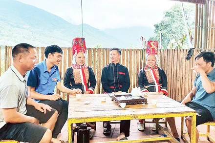 Anh Dường Phúc Thím (thứ 3 từ phải sang) là điển hình làm kinh tế giỏi, vươn lên thoát nghèo ở thôn Khe Tiền, xã Đồng Văn, huyện Bình Liêu, tỉnh Quảng Ninh.