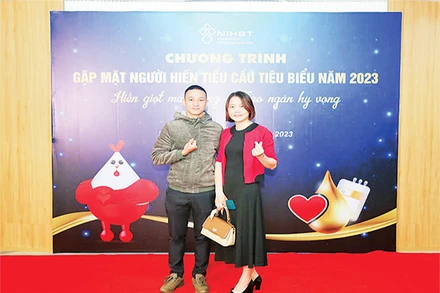 Anh Nguyễn Văn Thanh tham gia chương trình "Gặp mặt người hiến tiểu cầu tiêu biểu" năm 2023. (Ảnh Viện Huyết học)