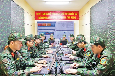 Lực lượng Trung tâm 186, Bộ Tư lệnh 86 (Bộ Quốc phòng) tham gia diễn tập về an toàn thông tin, bảo vệ chủ quyền quốc gia trên không gian mạng. (Nguồn: Bộ Tư lệnh 86) 
