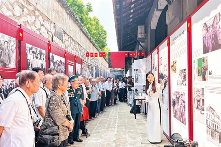 Các đại biểu tại trưng bày "Sông Hồng cuộn sóng".