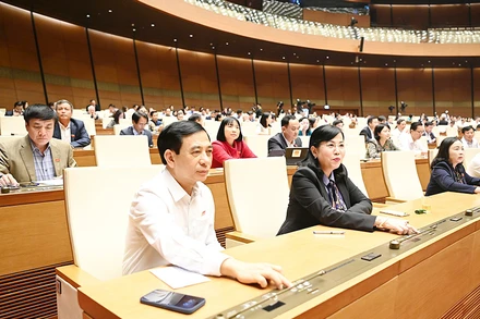 Các đại biểu Quốc hội biểu quyết thông qua Luật Quản lý, bảo vệ công trình quốc phòng và khu quân sự. (Ảnh THỦY NGUYÊN) 