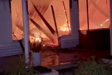 Hiện trường vụ cháy hội trường Thành ủy thành phố Hà Tiên.