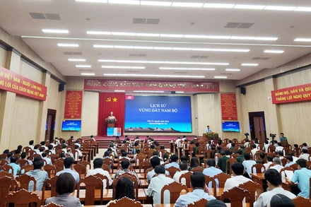 Quang cảnh hội nghị tại điểm cầu Tỉnh ủy Kiên Giang.