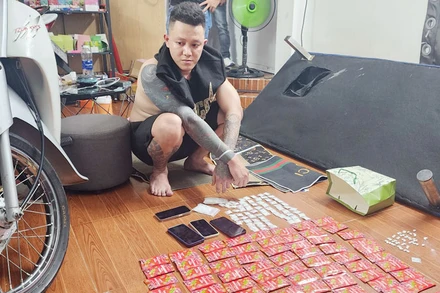 Đối tượng Phạm Quang Hạ cùng tang vật. 