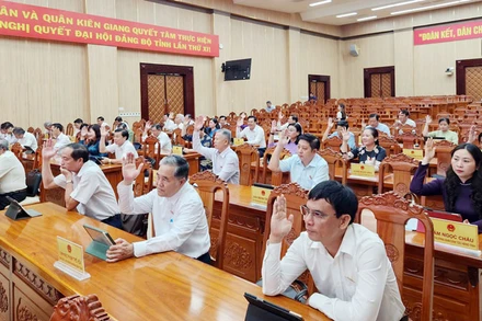 Đại biểu biểu quyết thông qua nghị quyết. 