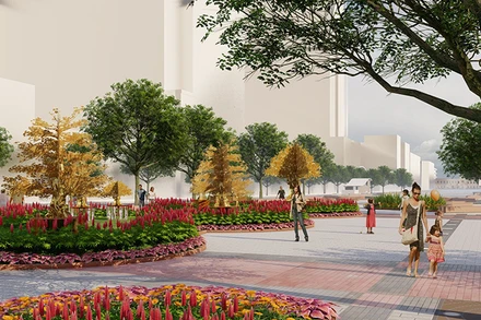 Phối cảnh cây hoàng kim tại Đường hoa Nguyễn Huệ Tết Giáp Thìn 2024.