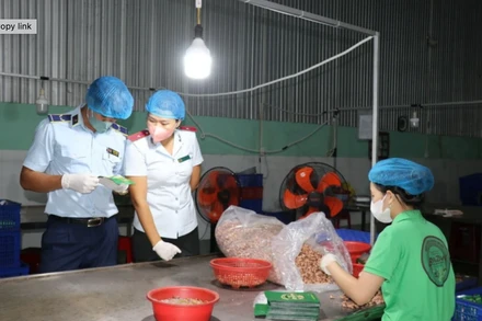 Đoàn kiểm tra liên ngành kiểm tra các tổ chức, cá nhân, cơ sở sản xuất, kinh doanh về an ninh, an toàn thực phẩm. (Ảnh: TTXVN)