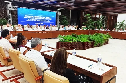 Vòng đàm phán hòa bình thứ 6 giữa Chính phủ Colombia và ELN tại Cuba. Ảnh: AGENCIES EFE