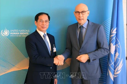 Bộ trưởng Ngoại giao Bùi Thanh Sơn và Cao ủy Nhân quyền của Liên hợp quốc Volker Turk. Ảnh: TTXVN