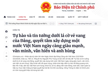 Bài viết “Tự hào và tin tưởng dưới lá cờ vẻ vang của Đảng, quyết tâm xây dựng một nước Việt Nam ngày càng giàu mạnh, văn minh, văn hiến và anh hùng” của Tổng Bí thư Nguyễn Phú Trọng đăng trên Báo Điện tử Chính phủ.