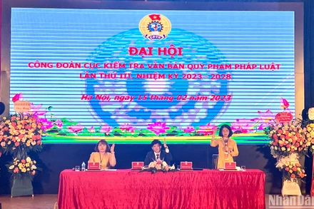 Đại hội Công đoàn cơ sở Cục Kiểm tra văn bản Quy phạm pháp luật (Bộ Tư Pháp) khai mạc chiều 15/2 tại Hà Nội. (Ảnh: THANH HÀ)