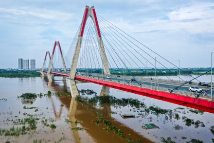 [Ảnh] Mực nước sông Hồng giảm, vùng đào lớn nhất Thủ đô vẫn chìm trong biển nước