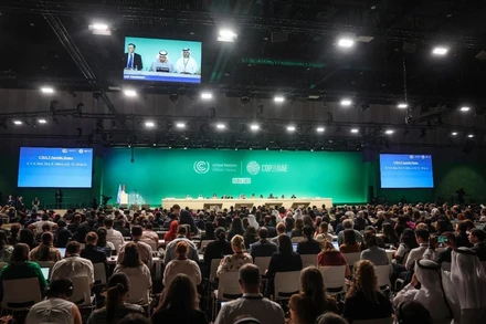 Quang cảnh phiên họp toàn thể của Hội nghị lần thứ 28 các bên tham gia Công ước khung của Liên hợp quốc về biến đổi khí hậu (COP28) tại Dubai (UAE) hồi cuối năm ngoái. (Ảnh: AFP/TTXVN)