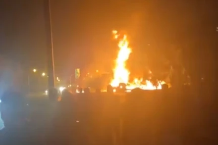 Hiện trường vụ nổ xe bồn trên cao tốc Hà Nội - Hải Phòng.