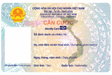 Mặt trước thẻ căn cước cấp cho công dân từ 6 tuổi trở lên. (Ảnh: Bộ Công an)