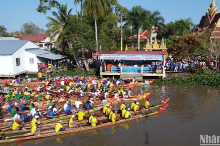 Các đội tham gia giải đua ghe ngo huyện Châu Thành năm 2023.