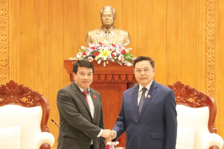 Chủ tịch Quốc hội Lào tiếp đồng chí Y Thanh Hà Niê K’đăm cùng Đoàn đại biểu Hội đồng Dân tộc. (Ảnh: Trịnh Dũng)