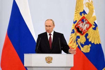 Tổng thống Nga Putin phát biểu trong lễ ký thỏa thuận tại Điện Kremlin, ngày 30/9/2022. (Ảnh: Reuters)