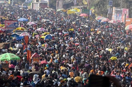 Những người hành hương tham gia lễ hội tôn giáo Kumbh Mela ở thành phố Prayagraj, Ấn Độ. (Ảnh: TTXVN)