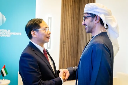 Phó Thủ tướng, Bộ trưởng Ngoại giao Bùi Thanh Sơn gặp Phó Thủ tướng, Bộ trưởng Ngoại giao UAE Abdullah bin Zayed Al Nahyan. Ảnh: VGP