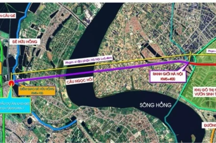 Vị trí mặt bằng công trình cầu Ngọc Hồi và đường dẫn hai đầu cầu.