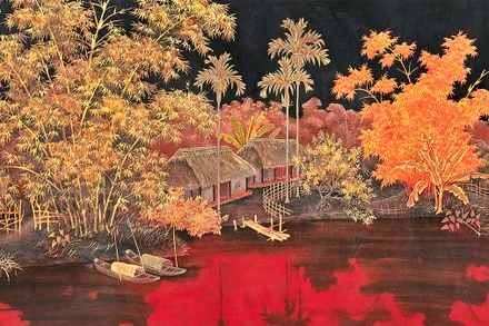 Tác phẩm “Làng ven sông” của họa sĩ Trần Phúc Duyên.