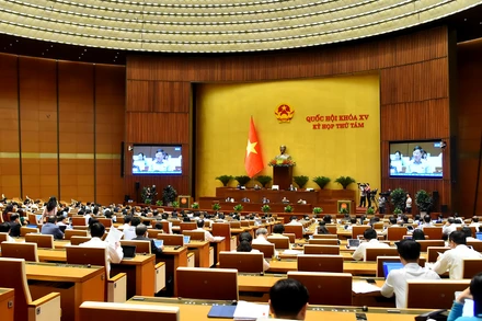 Phiên họp Quốc hội sáng 8/11. (Ảnh MỸ HÀ)