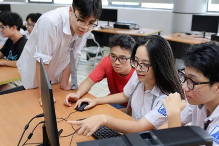 Học sinh Trường THPT chuyên Hà Nội-Amsterdam trong giờ học Tin học. (Ảnh Thanh Tùng)