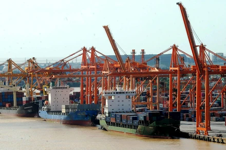 Bốc xếp hàng hóa tại Cảng Đình Vũ, Hải Phòng. (Ảnh TRẦN HẢI)