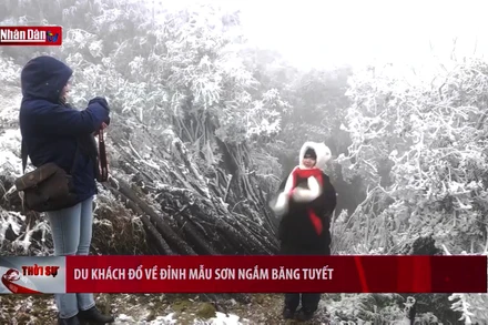 Du khách đổ về đỉnh Mẫu Sơn ngắm băng tuyết