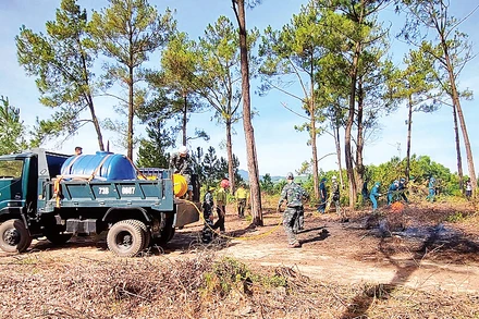 Khi nhận được tin có điểm phát lửa trong rừng, xe chữa cháy cơ động lập tức lên đường ứng cứu.