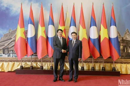 Chủ tịch nước Lương Cường hội kiến với Chủ tịch Quốc hội Lào Xaysomphone Phomvihane.