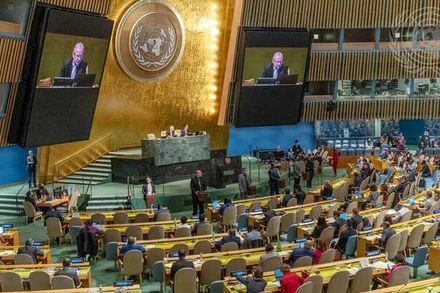 Phiên họp bầu 14 thành viên Hội đồng Nhân quyền Liên hợp quốc nhiệm kỳ 2023-2025 ngày 11/10/2022 tại Trụ sở Liên hợp quốc ở New York, Mỹ. (Ảnh UN)