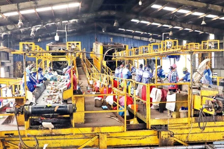 Phân loại rác thải sinh hoạt tại Khu xử lý chất thải Quang Trung.