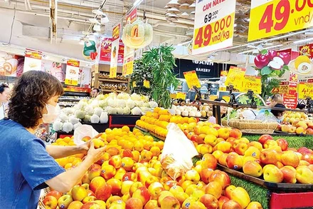 Người tiêu dùng mua sắm hàng hóa tại siêu thị Big C Thăng Long.