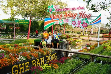 Du khách tham quan làng hoa Sa Đéc.